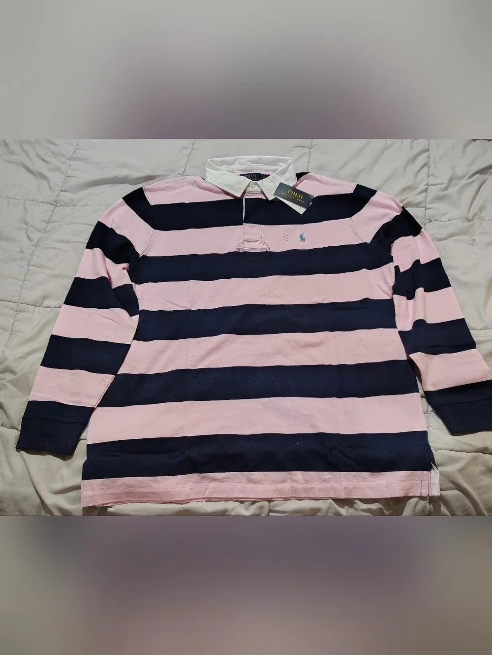Polo by Ralph Lauren Pink and Navy Striped Rugby Shirt Size XL NWT
